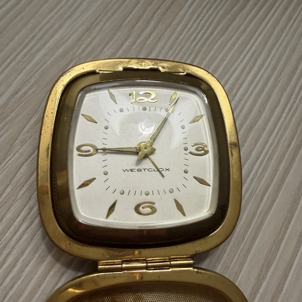 Westcox Genuine Tan Cowhide Travel‎ Alarm Clock Mid Century Wind Up Case Vintage